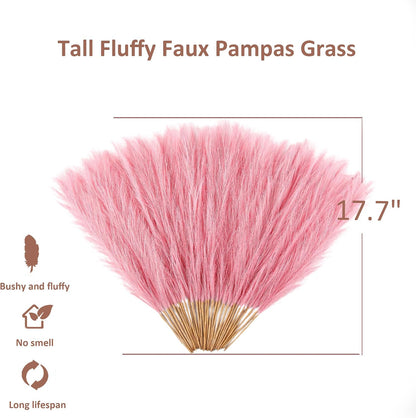 30PCS Pink Faux Pampas Grass 17" for Vase Filler Decor