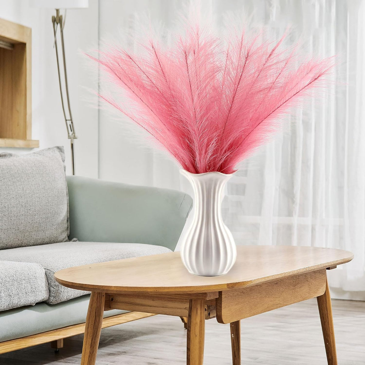 30PCS Pink Faux Pampas Grass 17" for Vase Filler Decor