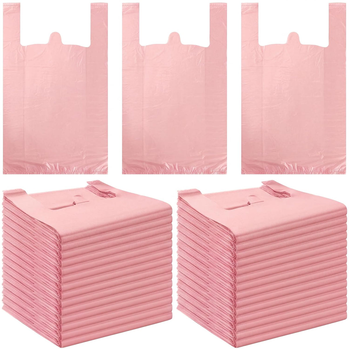 200 Pcs T Shirt Bags Bulk Plastic Shopping Grocery Retail Bags with Handles 12 x 20 Inch for Small Business, Supermarket, Restaurant (Peach Pink)