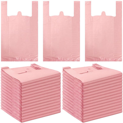 200 Pcs T Shirt Bags Bulk Plastic Shopping Grocery Retail Bags with Handles 12 x 20 Inch for Small Business, Supermarket, Restaurant (Peach Pink)