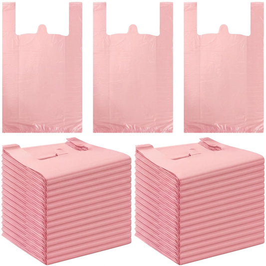 200 Pcs T Shirt Bags Bulk Plastic Shopping Grocery Retail Bags with Handles 12 x 20 Inch for Small Business, Supermarket, Restaurant (Peach Pink)