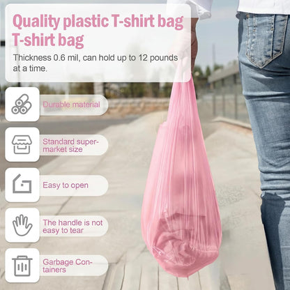 200 Pcs T Shirt Bags Bulk Plastic Shopping Grocery Retail Bags with Handles 12 x 20 Inch for Small Business, Supermarket, Restaurant (Peach Pink)