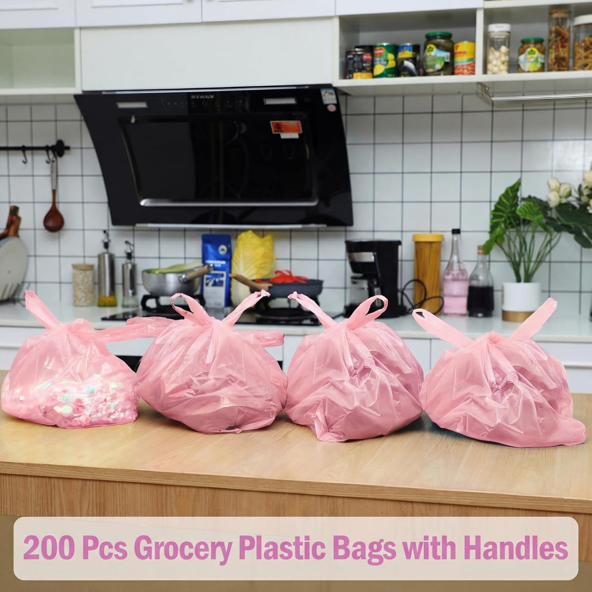 200 Pcs T Shirt Bags Bulk Plastic Shopping Grocery Retail Bags with Handles 12 x 20 Inch for Small Business, Supermarket, Restaurant (Peach Pink)
