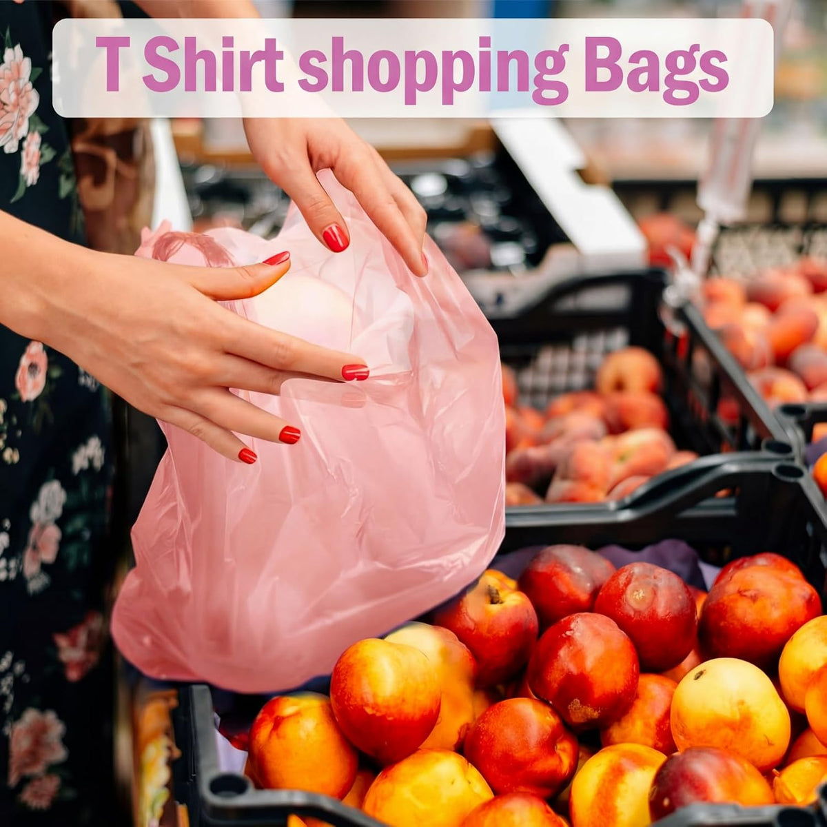 200 Pcs T Shirt Bags Bulk Plastic Shopping Grocery Retail Bags with Handles 12 x 20 Inch for Small Business, Supermarket, Restaurant (Peach Pink)