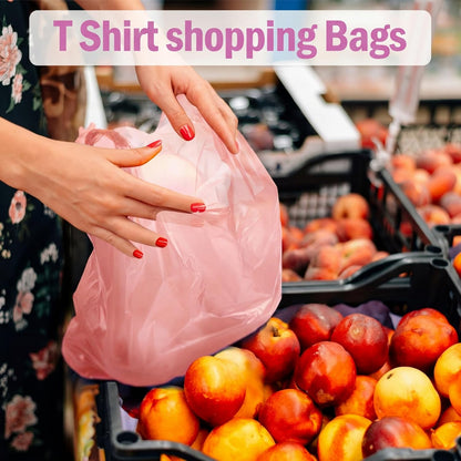 200 Pcs T Shirt Bags Bulk Plastic Shopping Grocery Retail Bags with Handles 12 x 20 Inch for Small Business, Supermarket, Restaurant (Peach Pink)