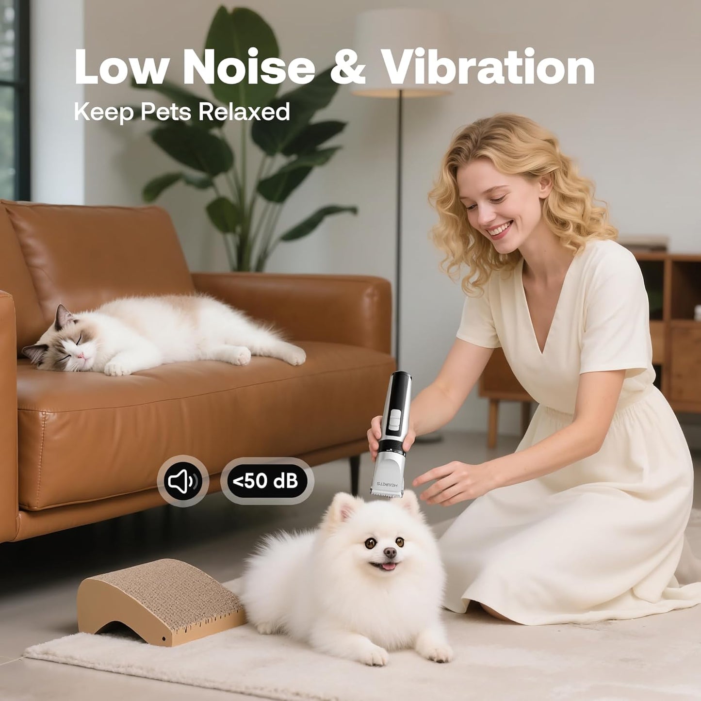 HEAPETS Dog Hair Clippers for Grooming Kit and Dog Paw Trimmer Nail Grinder for Grooming, Low Noise Rechargeable Cordless, Shaver Grooming Supplies for Pet Cats Dogs (White, White)