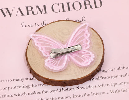Butterfly Hair Clips 6Pcs Lace Embroidery Flower Butterfly Hair Bow Pins Wedding Hair Accessories for Women GHalloween Party Decor (Pink)
