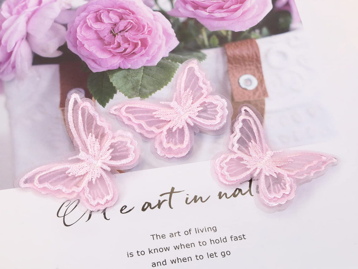 Butterfly Hair Clips 6Pcs Lace Embroidery Flower Butterfly Hair Bow Pins Wedding Hair Accessories for Women GHalloween Party Decor (Pink)