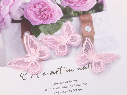 Butterfly Hair Clips 6Pcs Lace Embroidery Flower Butterfly Hair Bow Pins Wedding Hair Accessories for Women GHalloween Party Decor (Pink)