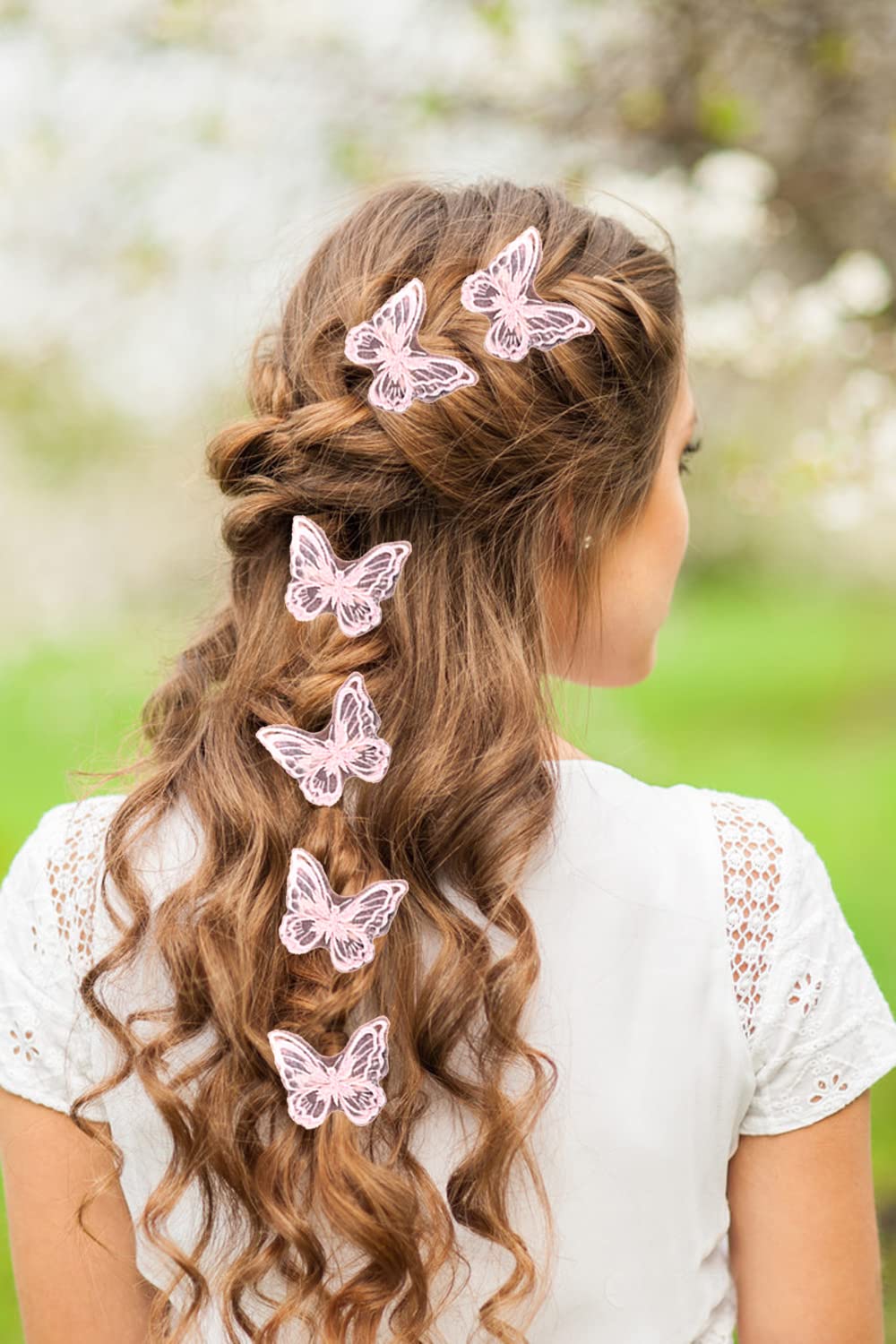Butterfly Hair Clips 6Pcs Lace Embroidery Flower Butterfly Hair Bow Pins Wedding Hair Accessories for Women GHalloween Party Decor (Pink)