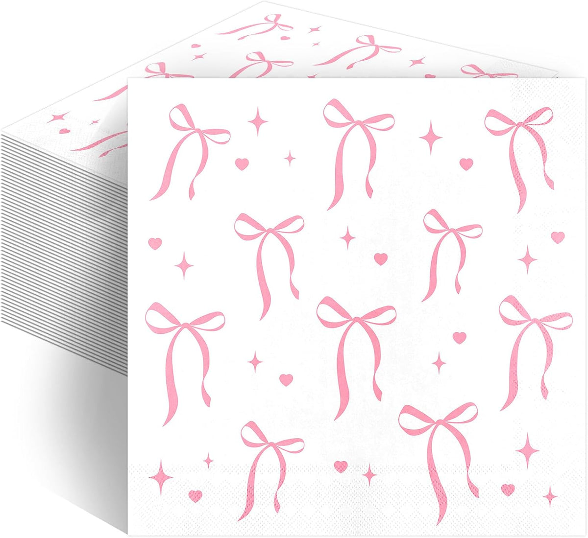Pink Bow Napkins Disposable Coquette Cocktail Napkins, 100 Pcs