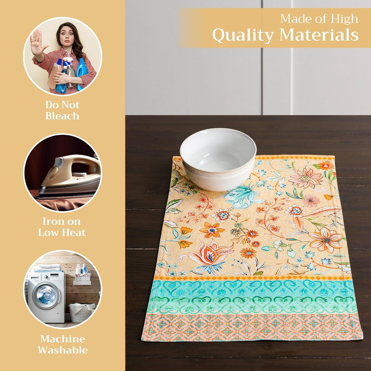 Placemats Set of 4 Reusable 100% Cotton (13"x19")
