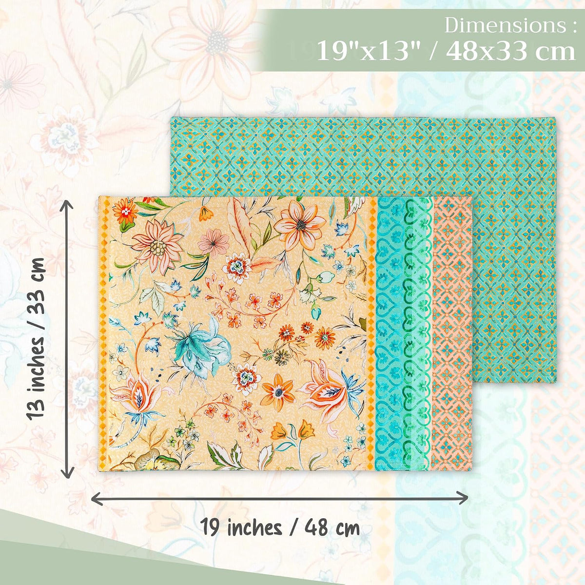 Placemats Set of 4 Reusable 100% Cotton (13"x19")