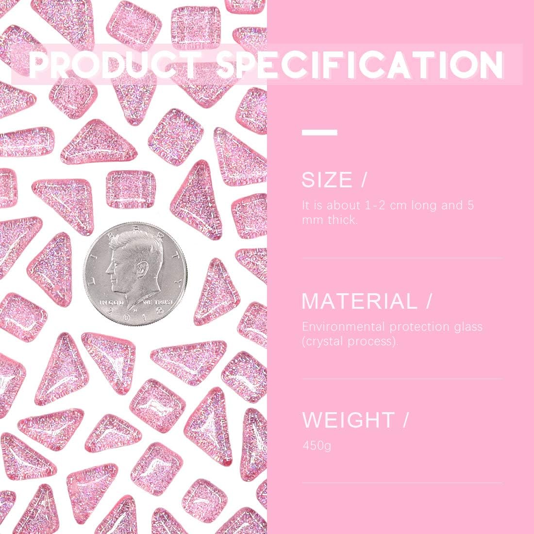 1 Pound Pink Shine Crystal Series Mosaic Tiles Assortment Kit, Square and Triangle Genuine Mosaic Tiles Glitter Crystal Mosaic Perfect for Home Decoration Crafts
