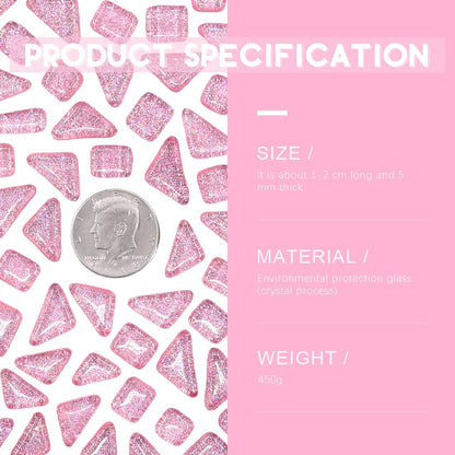 1 Pound Pink Shine Crystal Series Mosaic Tiles Assortment Kit, Square and Triangle Genuine Mosaic Tiles Glitter Crystal Mosaic Perfect for Home Decoration Crafts