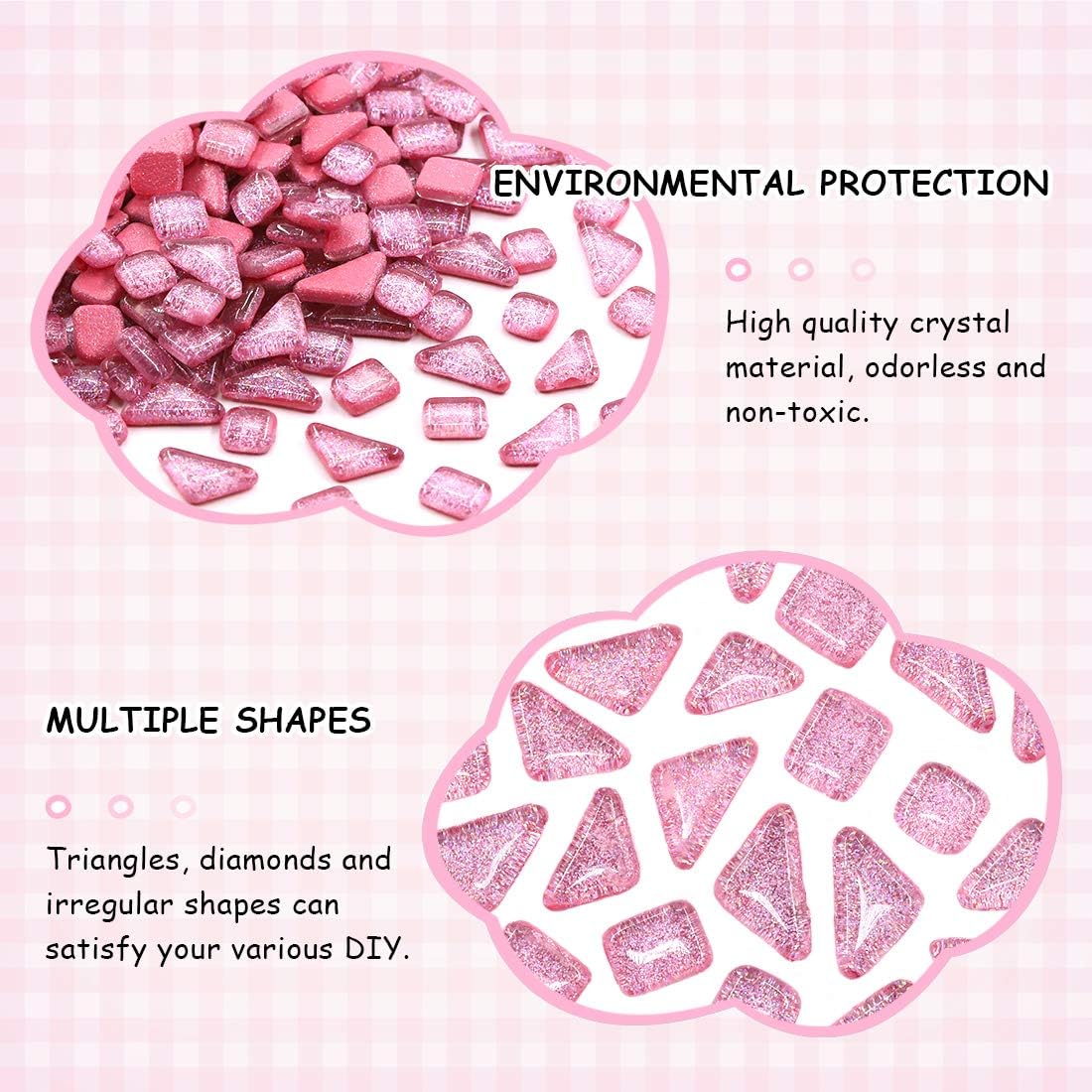 1 Pound Pink Shine Crystal Series Mosaic Tiles Assortment Kit, Square and Triangle Genuine Mosaic Tiles Glitter Crystal Mosaic Perfect for Home Decoration Crafts