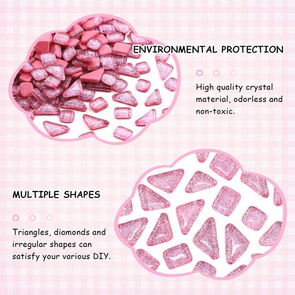 1 Pound Pink Shine Crystal Series Mosaic Tiles Assortment Kit, Square and Triangle Genuine Mosaic Tiles Glitter Crystal Mosaic Perfect for Home Decoration Crafts