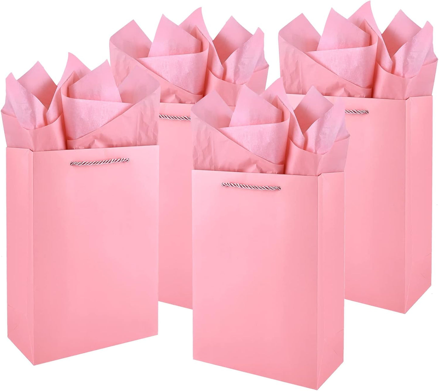 10 Pack Pink Gift Bags with Tissue Paper, 8" x 4" x 11" Medium Gift Bags with Handles for Birthday Party, Baby Shower, Wedding, Holiday