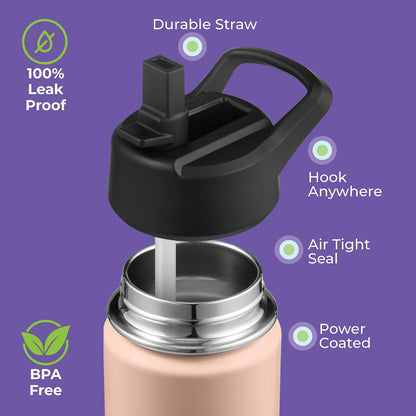 ™ 12 oz Insulated Water Bottle with Straw Lid – Leakproof Stainless Steel, BPA-Free, Easy to Carry – Perfect for School, Camp, Sports & Travel – Peach