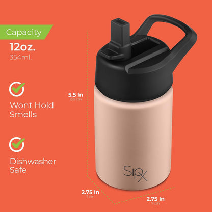 ™ 12 oz Insulated Water Bottle with Straw Lid – Leakproof Stainless Steel, BPA-Free, Easy to Carry – Perfect for School, Camp, Sports & Travel – Peach