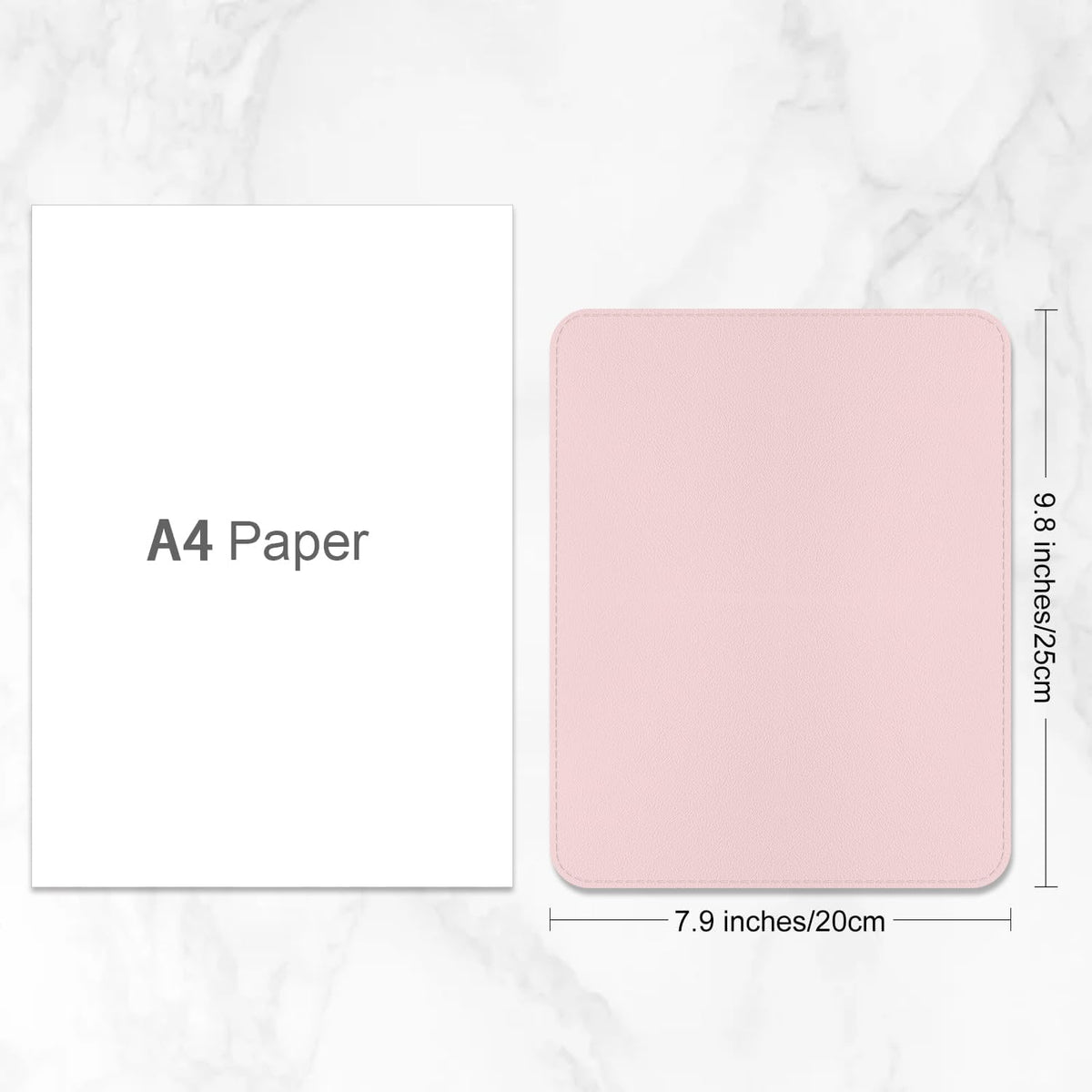 Leather Mouse Pad, Office Mouse Mat Non-Slip Rubber Base Stitched Edge Washable Waterproof Rectangular Mousepad for Office Gaming PC Laptop, 9.8" x 7.9", Light Pink