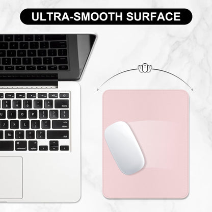 Leather Mouse Pad, Office Mouse Mat Non-Slip Rubber Base Stitched Edge Washable Waterproof Rectangular Mousepad for Office Gaming PC Laptop, 9.8" x 7.9", Light Pink