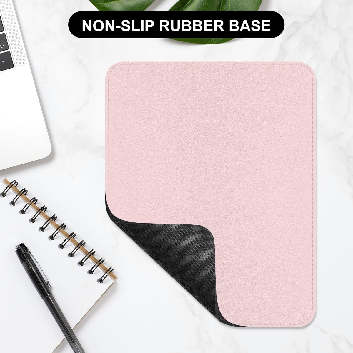Leather Mouse Pad, Office Mouse Mat Non-Slip Rubber Base Stitched Edge Washable Waterproof Rectangular Mousepad for Office Gaming PC Laptop, 9.8" x 7.9", Light Pink