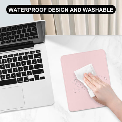 Leather Mouse Pad, Office Mouse Mat Non-Slip Rubber Base Stitched Edge Washable Waterproof Rectangular Mousepad for Office Gaming PC Laptop, 9.8" x 7.9", Light Pink