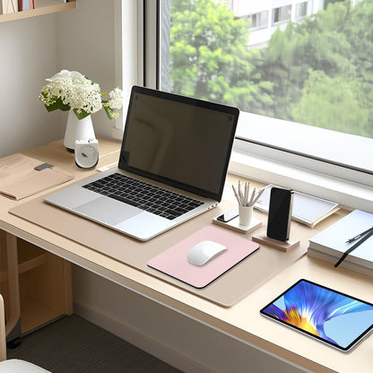 Leather Mouse Pad, Office Mouse Mat Non-Slip Rubber Base Stitched Edge Washable Waterproof Rectangular Mousepad for Office Gaming PC Laptop, 9.8" x 7.9", Light Pink