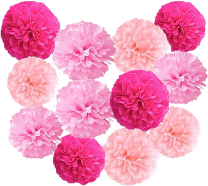 12pcs 8in 10in Pink Paper Pom Poms Tissue Paper Flower Hanging Flower Ball