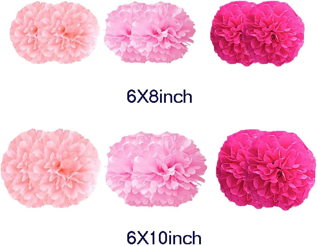 12pcs 8in 10in Pink Paper Pom Poms Tissue Paper Flower Hanging Flower Ball