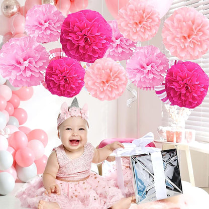 12pcs 8in 10in Pink Paper Pom Poms Tissue Paper Flower Hanging Flower Ball