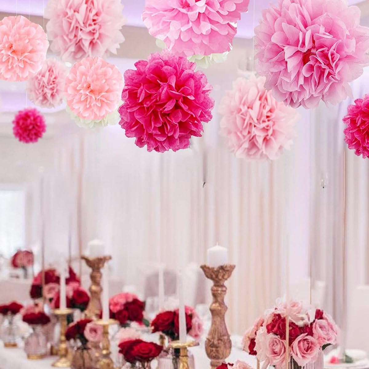 12pcs 8in 10in Pink Paper Pom Poms Tissue Paper Flower Hanging Flower Ball