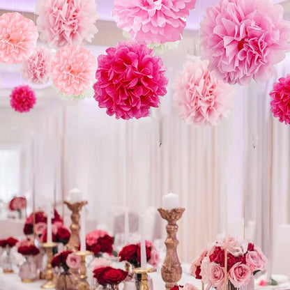 12pcs 8in 10in Pink Paper Pom Poms Tissue Paper Flower Hanging Flower Ball