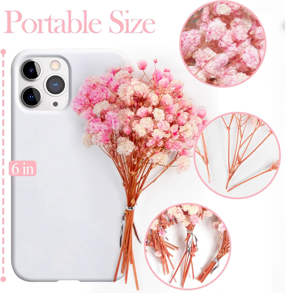3500+ Mini Pink Dried Baby Breath Flowers, 70pcs Gypsophila Bouquet for DIY
