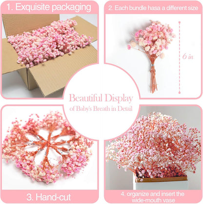3500+ Mini Pink Dried Baby Breath Flowers, 70pcs Gypsophila Bouquet for DIY