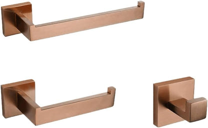 Brushed Rose Gold Bathroom Hardware Bath Accessories Toilet Paper Holder Towel Holder Bar Robe Hook Towel Rack,3 Pieces Set