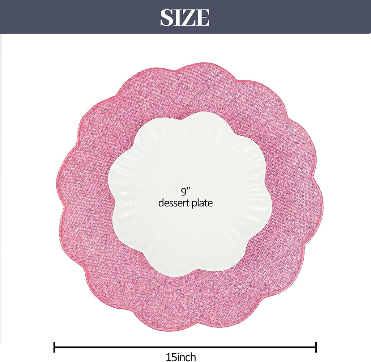 Round Faux Linen Placemats Set of 6 Heat Resistant Non-Slip Stain Proof Table Mats for Kitchen Dining Elegant Decor Place Mats (6, Pink)