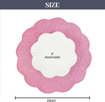 Round Faux Linen Placemats Set of 6 Heat Resistant Non-Slip Stain Proof Table Mats for Kitchen Dining Elegant Decor Place Mats (6, Pink)