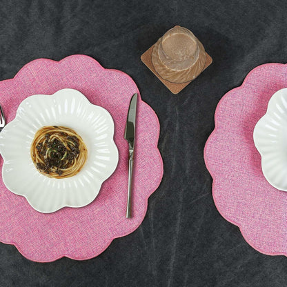 Round Faux Linen Placemats Set of 6 Heat Resistant Non-Slip Stain Proof Table Mats for Kitchen Dining Elegant Decor Place Mats (6, Pink)