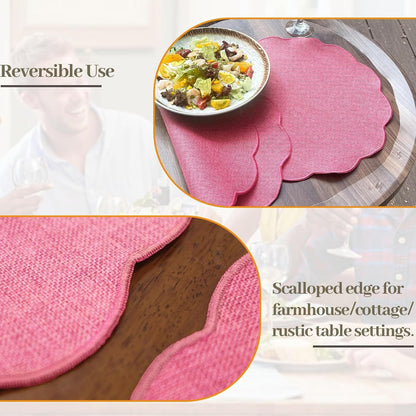 Round Faux Linen Placemats Set of 6 Heat Resistant Non-Slip Stain Proof Table Mats for Kitchen Dining Elegant Decor Place Mats (6, Pink)