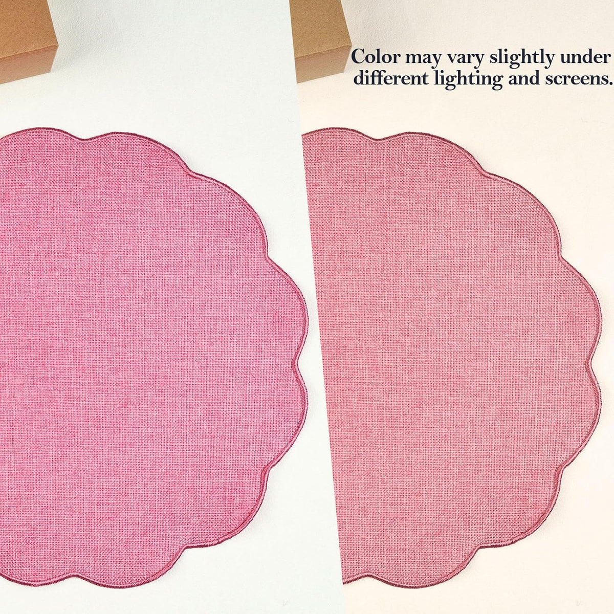 Round Faux Linen Placemats Set of 6 Heat Resistant Non-Slip Stain Proof Table Mats for Kitchen Dining Elegant Decor Place Mats (6, Pink)