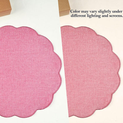 Round Faux Linen Placemats Set of 6 Heat Resistant Non-Slip Stain Proof Table Mats for Kitchen Dining Elegant Decor Place Mats (6, Pink)