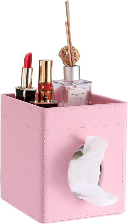 Square Tissue Box Cover with Storage Tray,Tissue Box Holder,Pink