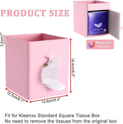 Square Tissue Box Cover with Storage Tray,Tissue Box Holder,Pink