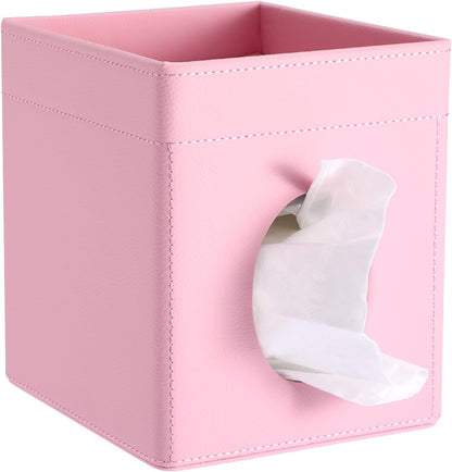 Square Tissue Box Cover with Storage Tray,Tissue Box Holder,Pink
