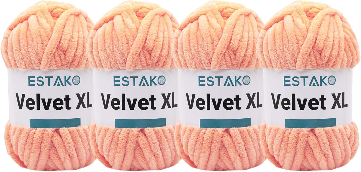 Velvet XL Soft Chunky Chenille Blanket Yarn, Peach 4-Pack