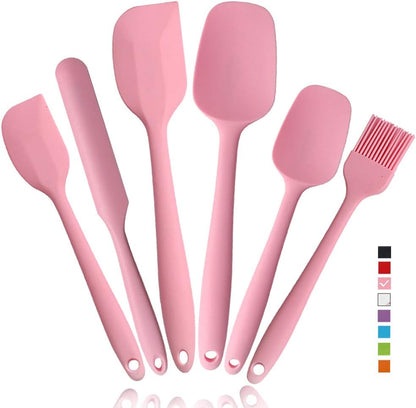 Heat Resistant Silicone Spatulas Set 6pcs, Seamless Design Non-Stick Mixing Spatulas with Stainless Steel Core, Premium BPA-Free Rubber Spatula Baking Cooking Utensile for Home Kitchen BBQ (pink)