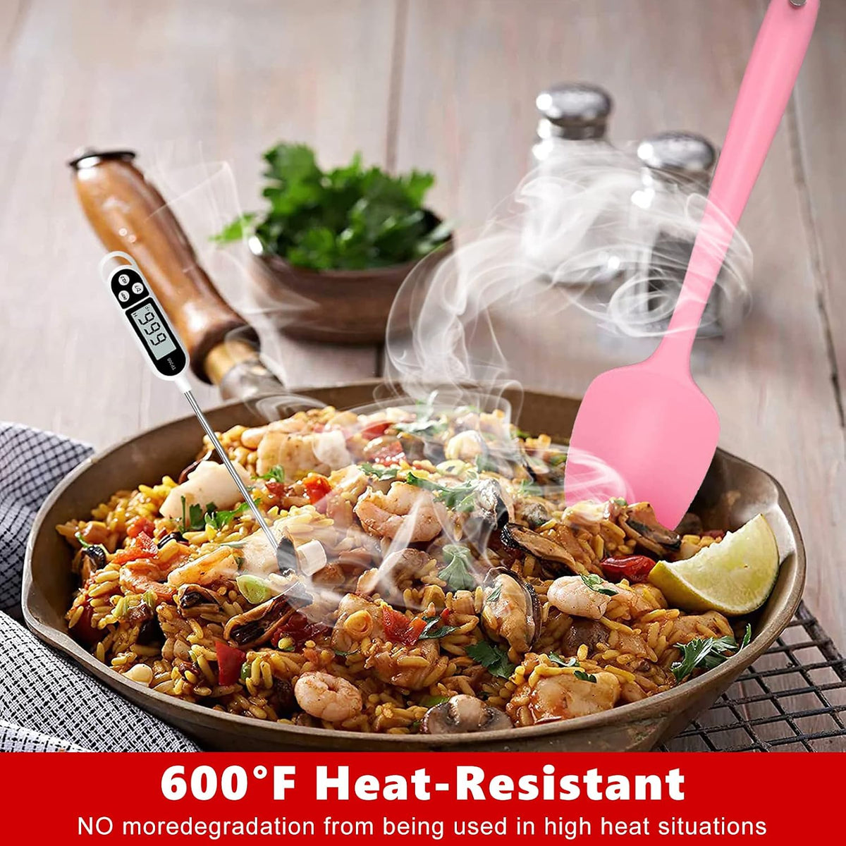 Heat Resistant Silicone Spatulas Set 6pcs, Seamless Design Non-Stick Mixing Spatulas with Stainless Steel Core, Premium BPA-Free Rubber Spatula Baking Cooking Utensile for Home Kitchen BBQ (pink)