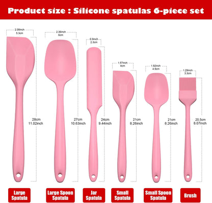 Heat Resistant Silicone Spatulas Set 6pcs, Seamless Design Non-Stick Mixing Spatulas with Stainless Steel Core, Premium BPA-Free Rubber Spatula Baking Cooking Utensile for Home Kitchen BBQ (pink)